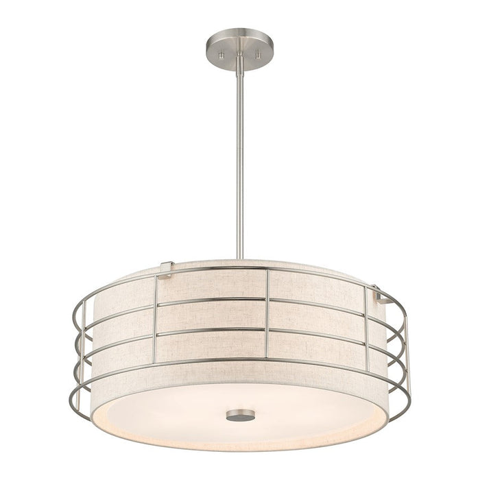 Livex Blanchard 5 Light Pendant Chandelier, Nickel/Oatmeal