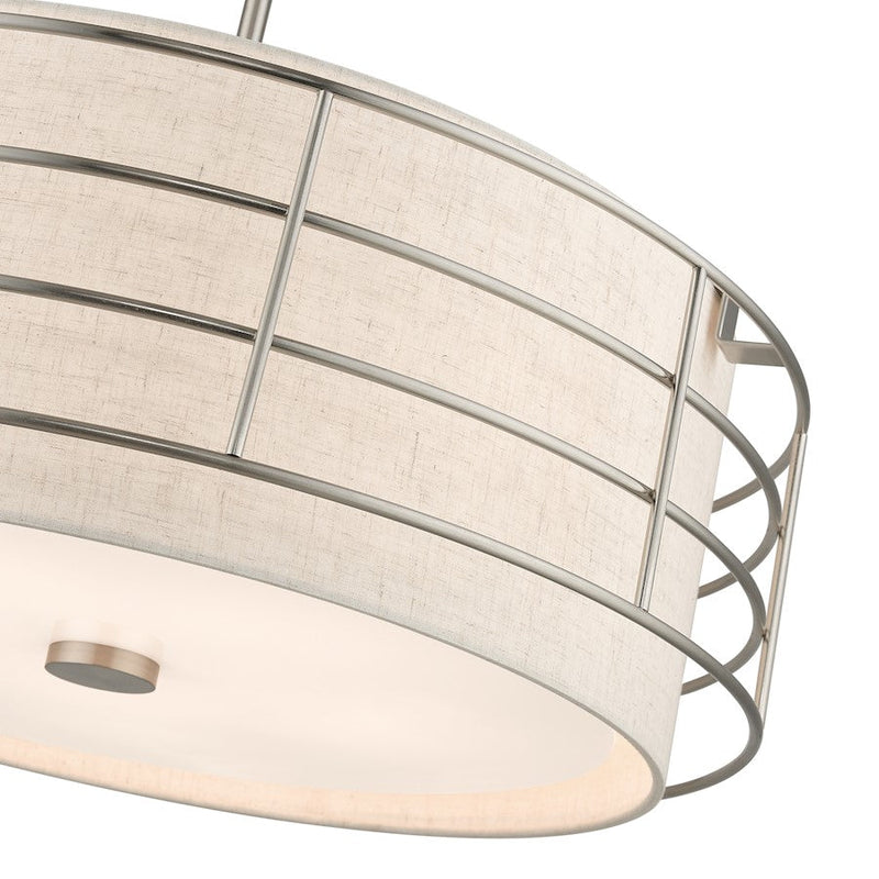 Livex Blanchard 5 Light Pendant Chandelier, Nickel/Oatmeal