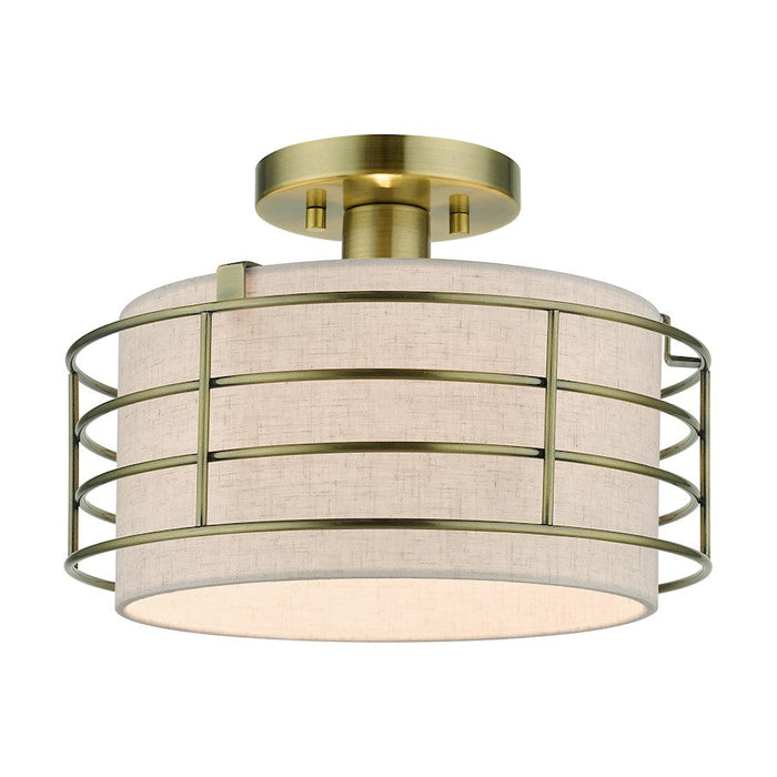 Livex Blanchard 1 Light Medium Semi-Flush Mount, Brass/Oatmeal - 55117-01