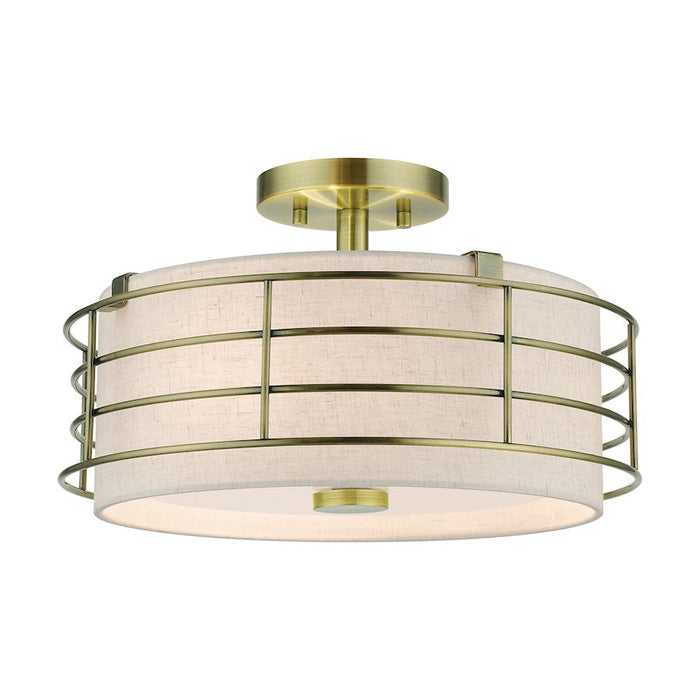 Livex Blanchard 3 Light Large Semi-Flush Mount, Brass/Oatmeal - 55118-01