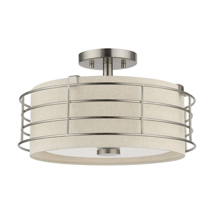 Livex Blanchard 3 Light Large Semi-Flush Mount, Nickel/Oatmeal