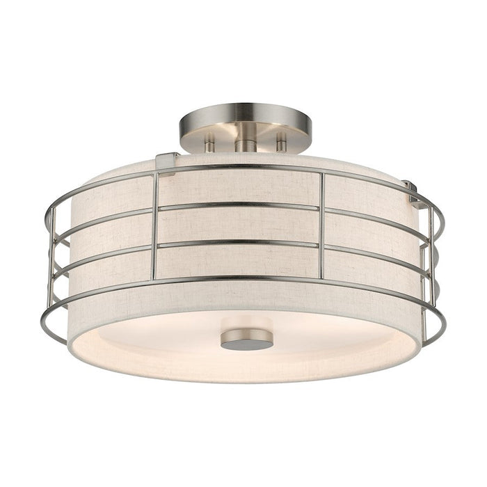 Livex Blanchard 3 Light Large Semi-Flush Mount, Nickel/Oatmeal