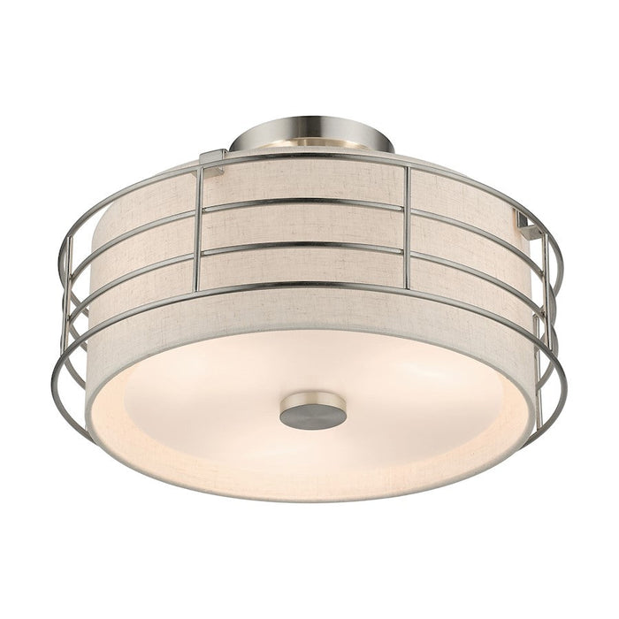 Livex Blanchard 3 Light Large Semi-Flush Mount, Nickel/Oatmeal