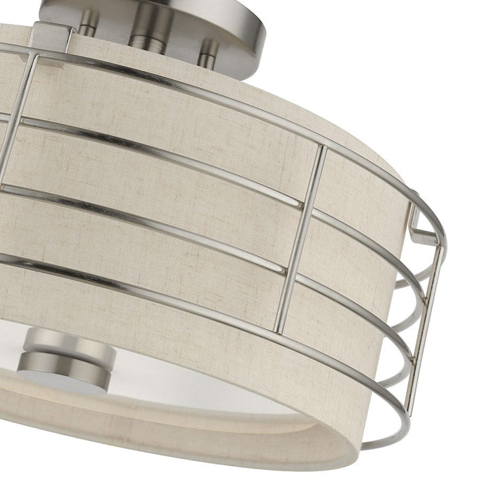 Livex Blanchard 3 Light Large Semi-Flush Mount, Nickel/Oatmeal