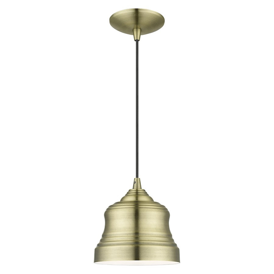 Livex Endicott 1 Light Mini Bell Pendant, Brass/Brass Steel/White - 55901-01