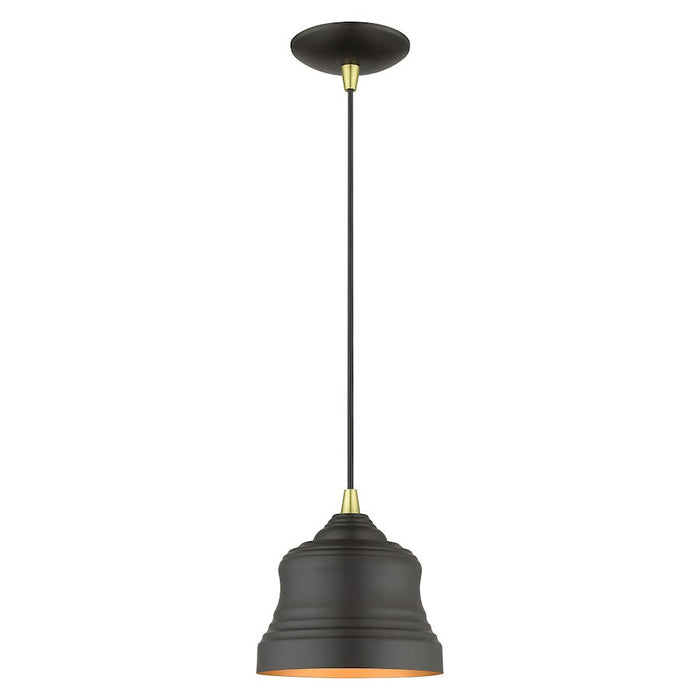 Livex Endicott 1 Lt Mini Bell Pendant, Bronze/Brass/Bronze Steel/Gold - 55901-07