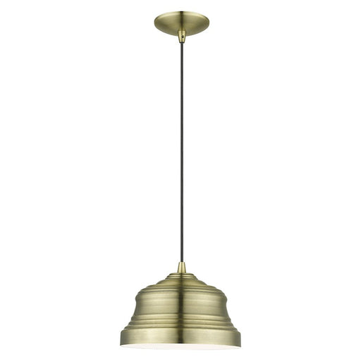 Livex Endicott 1 Light Bell Pendant, Brass/Brass Steel/White - 55902-01