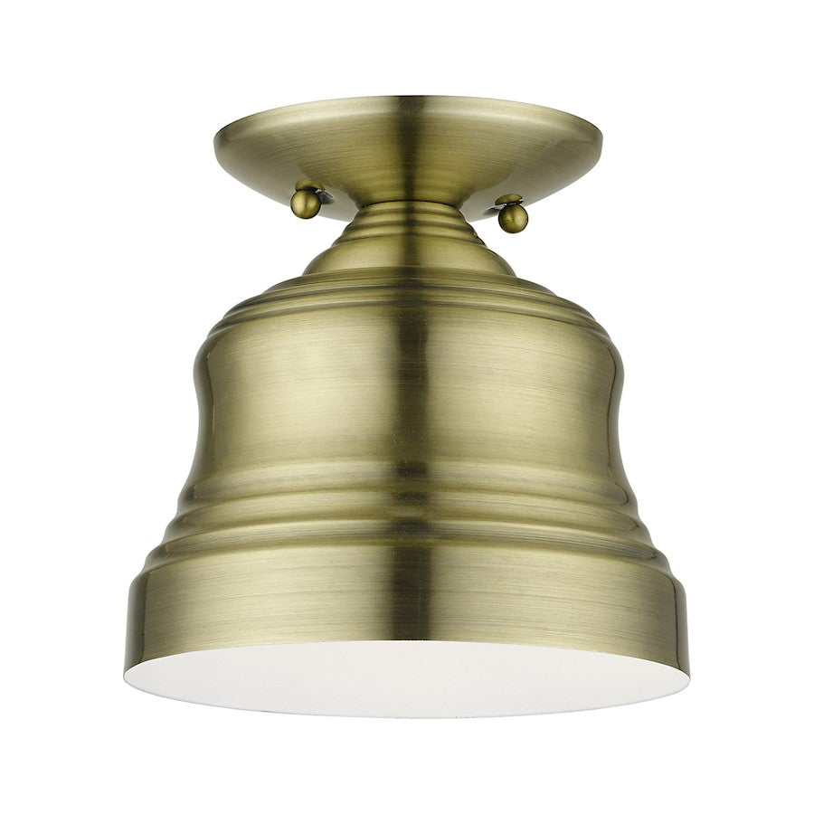 Livex Endicott 1 Lt Petite Bell Semi-Flush Mount, Brass/Brass/White - 55909-01