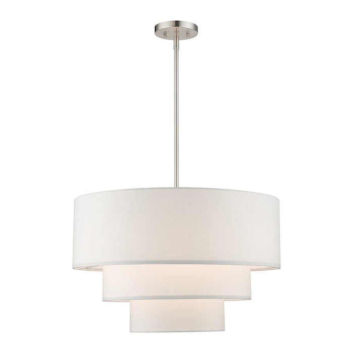 Livex Carrington 4 Lt Pendant Chandelier, Nickel/White Fabric Inside - 55914-91