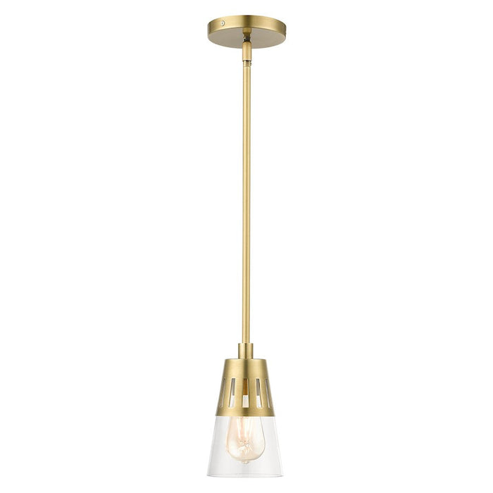 Livex Bennington 1 Lt Mini Pendant, Natural Brass/Clear - 56451-08