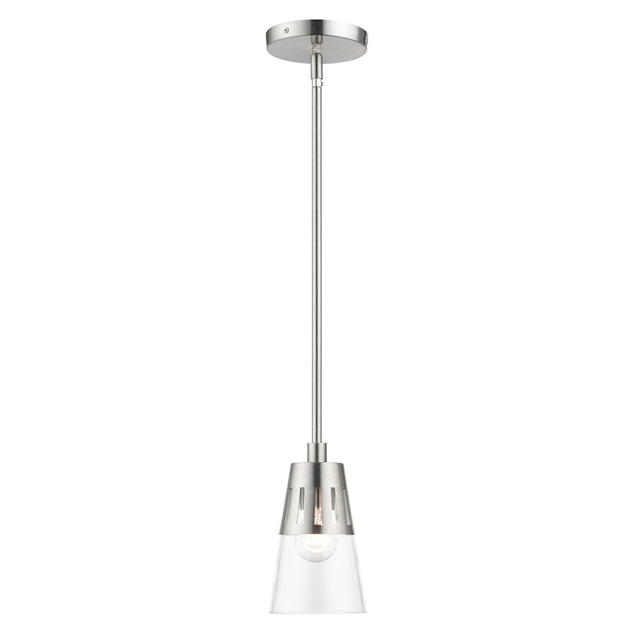 Livex Bennington 1 Light Mini Pendant, Nickel/Clear - 56451-91