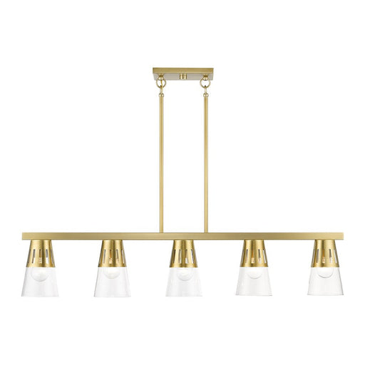 Livex Bennington 5 Lt Large Linear Chandelier, Brass/Clear - 56455-08