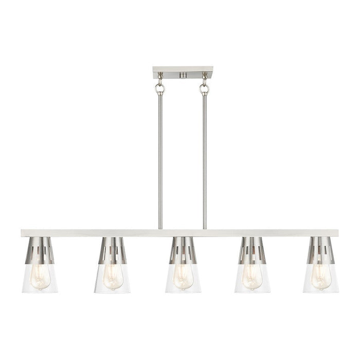 Livex Bennington 5 Lt Large Linear Chandelier, Nickel/Clear - 56455-91