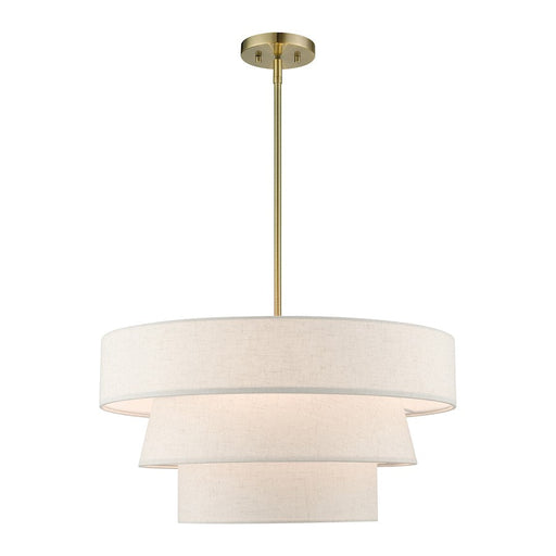 Livex Chandler 4 Light Pendant Chandelier, Brass/Oatmeal/White - 56724-01