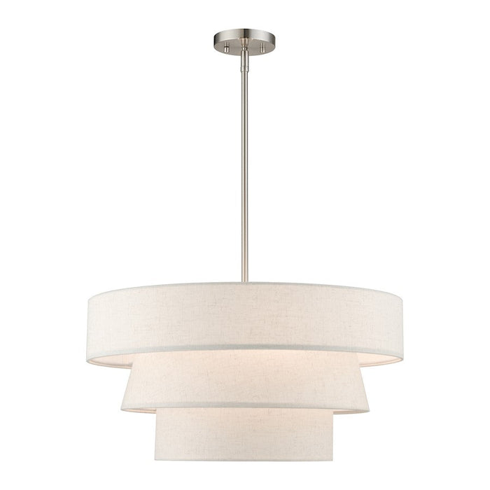 Livex Chandler 4 Light Pendant Chandelier, Nickel/Oatmeal/White - 56724-91