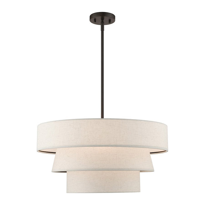 Livex Chandler 4 Lt Pendant Chandelier, English Bronze/Oatmeal/White - 56724-92