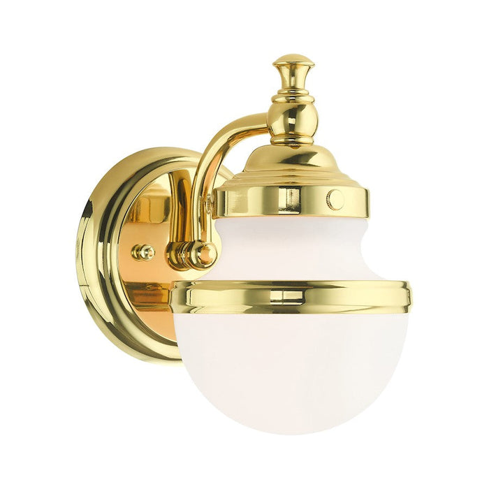 Livex Oldwick 1 Light Sconce, Brass/Hand Blown Satin Opal White Glass - 5711-02