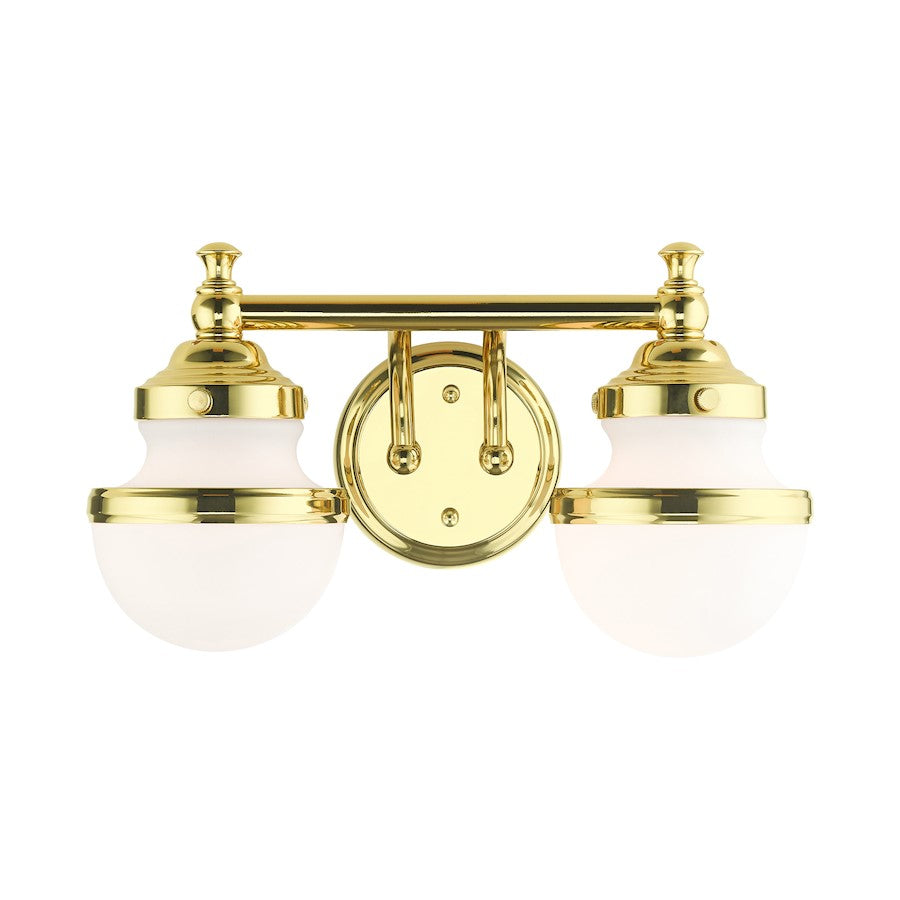 Livex Oldwick 2 Light Vanity Sconce, Brass/Hand Blown Satin Opal White - 5712-02