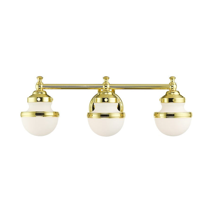 Livex Oldwick 3 Light Vanity Sconce, Brass/Hand Blown Satin Opal White - 5713-02