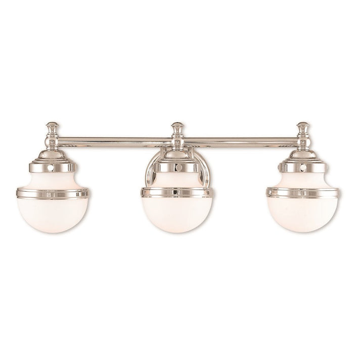 Livex Oldwick 3 Light Bath Vanity, Polished Chrome/Satin Opal White - 5713-05