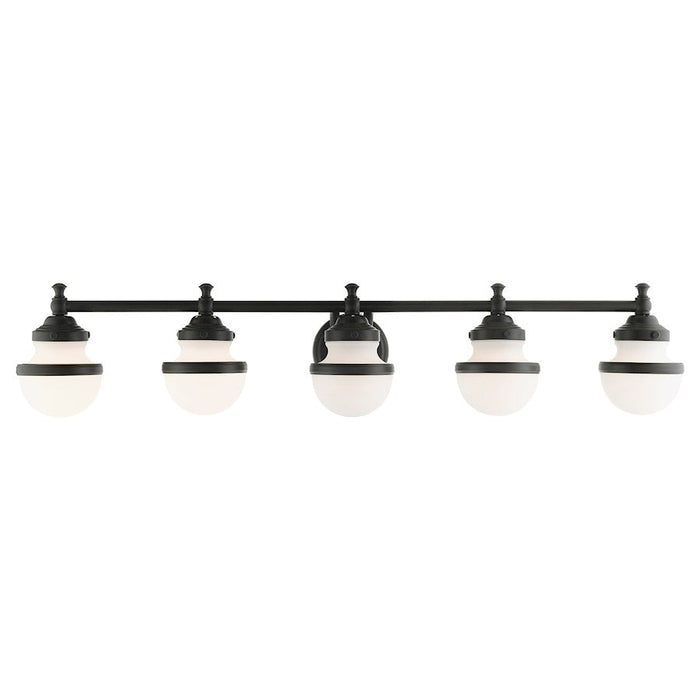 Livex Oldwick 5 Light Vanity Sconce, Black/Satin Opal White Glass - 5715-04