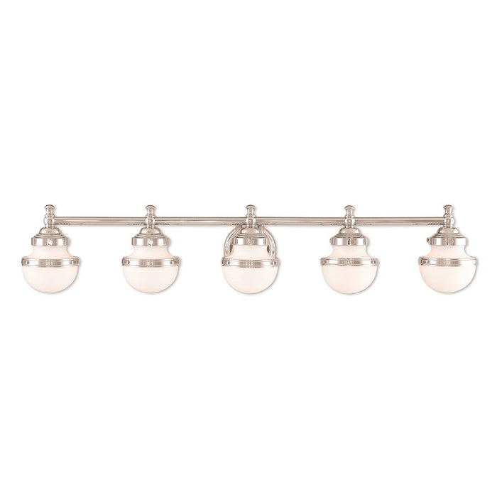 Livex Oldwick 5 Light Bath Vanity, Polished Chrome/Satin Opal White - 5715-05