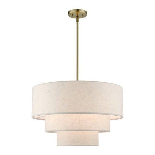 Livex Gladstone 4 Light Pendant Chandelier, Brass/White Fabric Inside - 57484-01