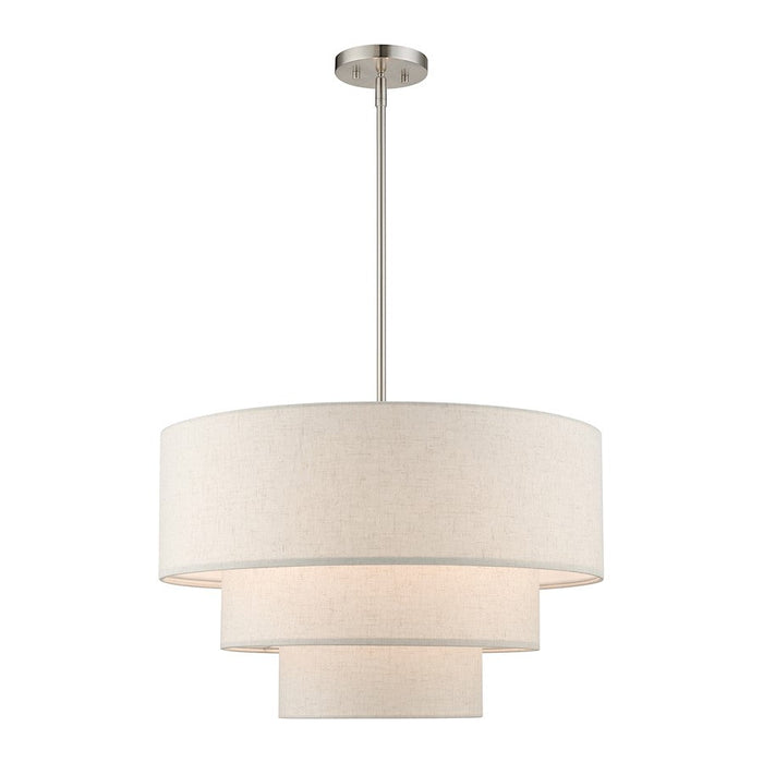 Livex Gladstone 4 Light Pendant Chandelier, Nickel/White Fabric - 57484-91