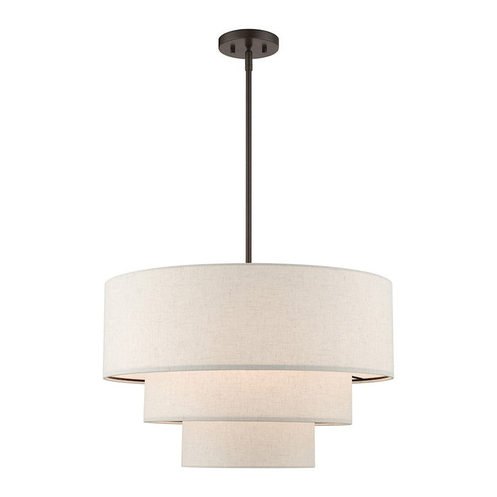 Livex Gladstone 4 Light Pendant Chandelier, Bronze/White Fabric - 57484-92