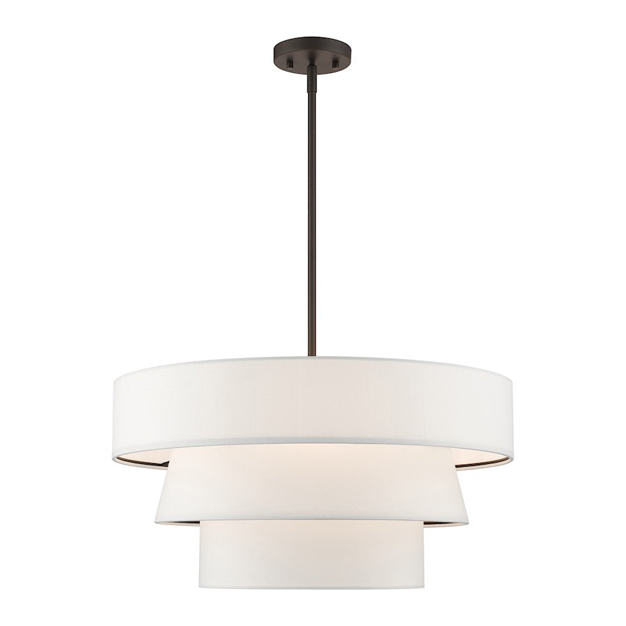 Livex Warrenville 4 Lt Pendant Chandelier, Bronze/White Fabric Inside - 58134-07