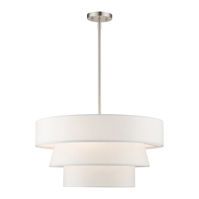 Livex Warrenville 4 Lt Pendant Chandelier, Nickel/White Fabric Inside - 58134-91