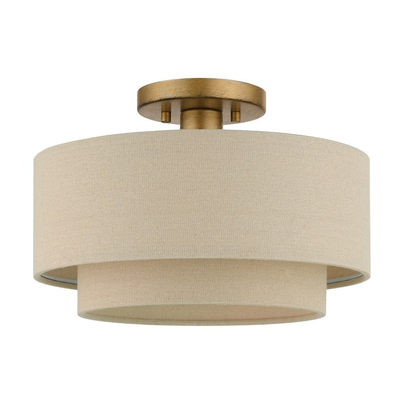 Livex Bellingham 1 Light Medium Semi-Flush Mount, Gold Leaf/Parchment