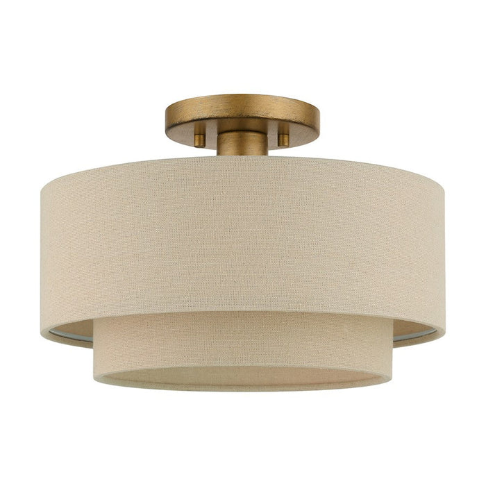 Livex Bellingham 1 Light Medium Semi-Flush Mount, Gold Leaf/Parchment