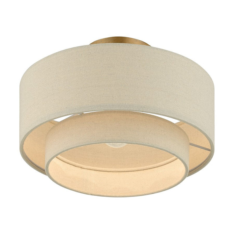 Livex Bellingham 1 Light Medium Semi-Flush Mount, Gold Leaf/Parchment