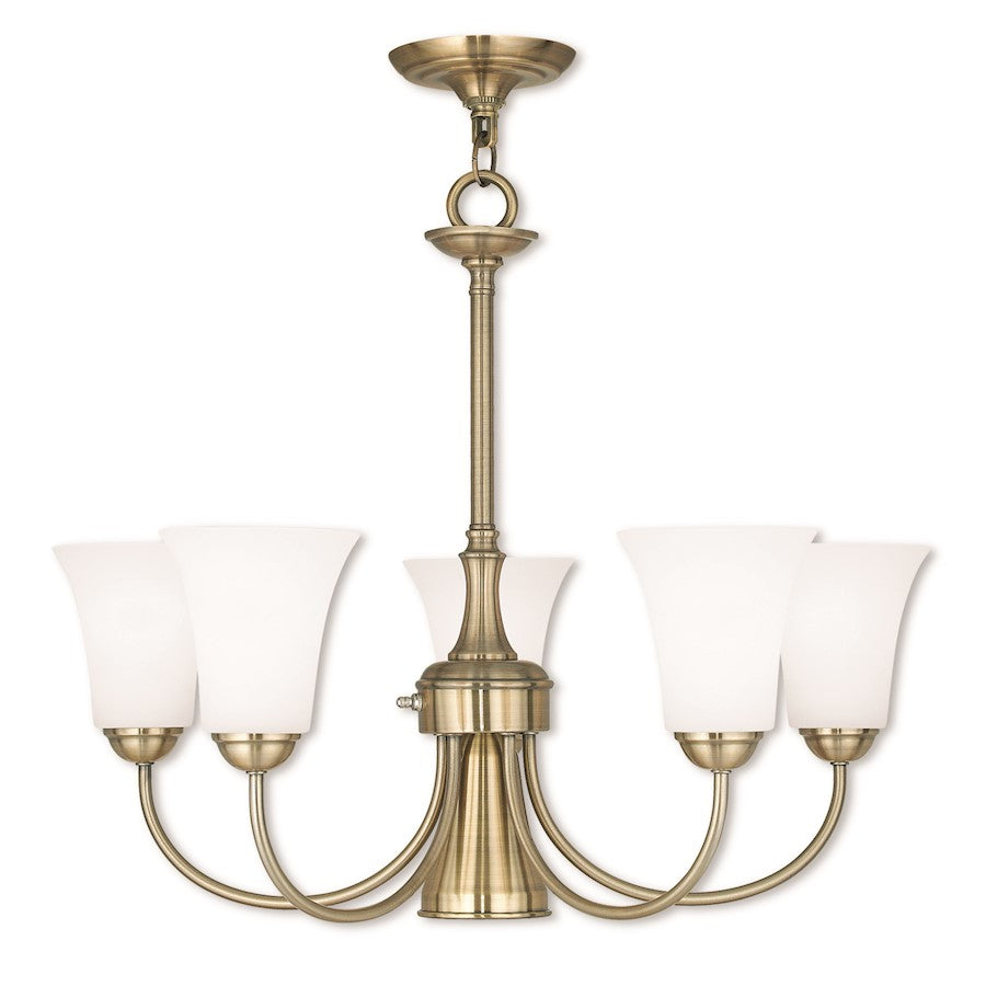 Livex Ridgedale 6 Light Dinette Chandelier, Antique Brass/Opal - 6465-01