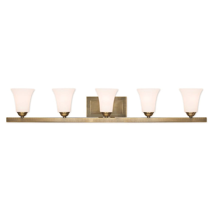 Livex Ridgedale 5 Light Bath Vanity, Antique Brass/Opal Glass - 6485-01