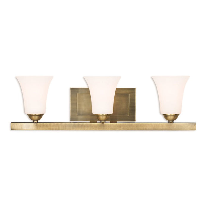 Livex Ridgedale 3 Light Bath Vanity, Antique Brass/Opal Glass - 6493-01