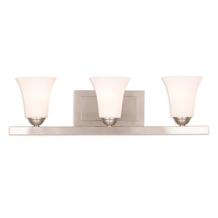 Livex Ridgedale 3 Light Bath Vanity, Nickel/Satin Opal White Glass - 6493-91