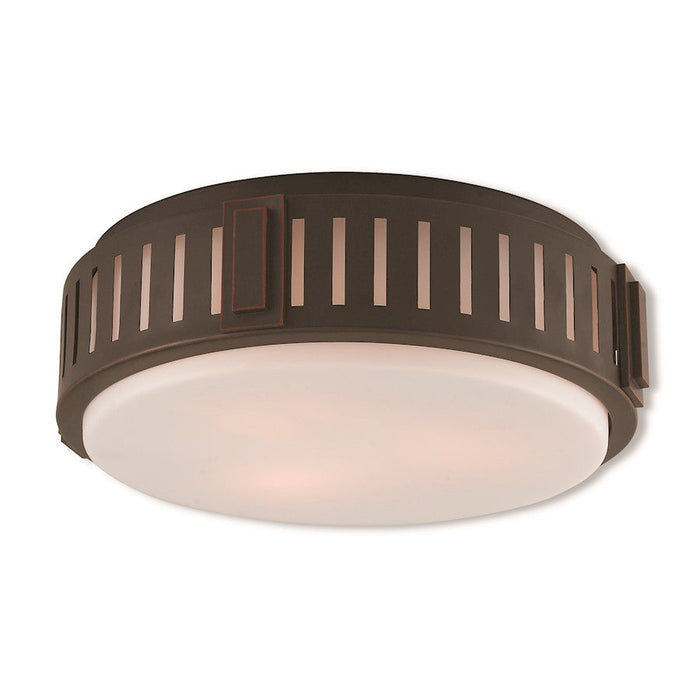 Livex Portland 3 Light Ceiling Mount, Bronze/Satin Opal White - 65513-67