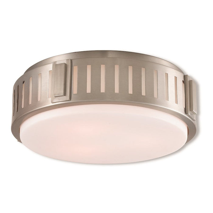 Livex Portland 3 Light Ceiling Mount, Nickel/Satin Opal White - 65513-91