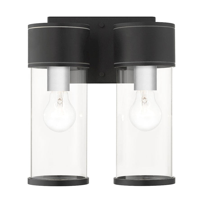 Livex Atlantic 2 Lt Outdoor Large ADA Wall Lantern, Black/Silver/Clear