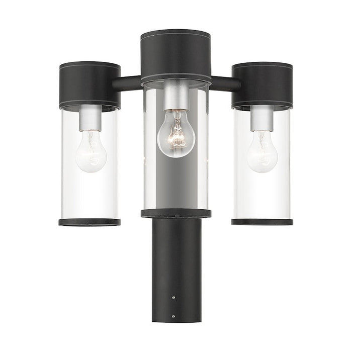 Livex Atlantic 3 Lt Outdoor Xl Post Top Lantern, Black/Silver/Clear