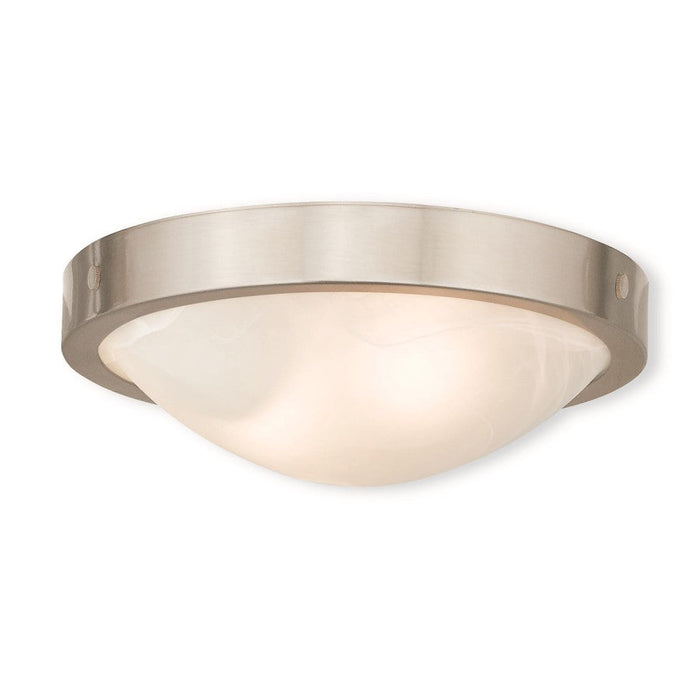 Livex New Brighton 12.25" 2 Light Ceiling, Nickel/White Alabaster - 73951-91