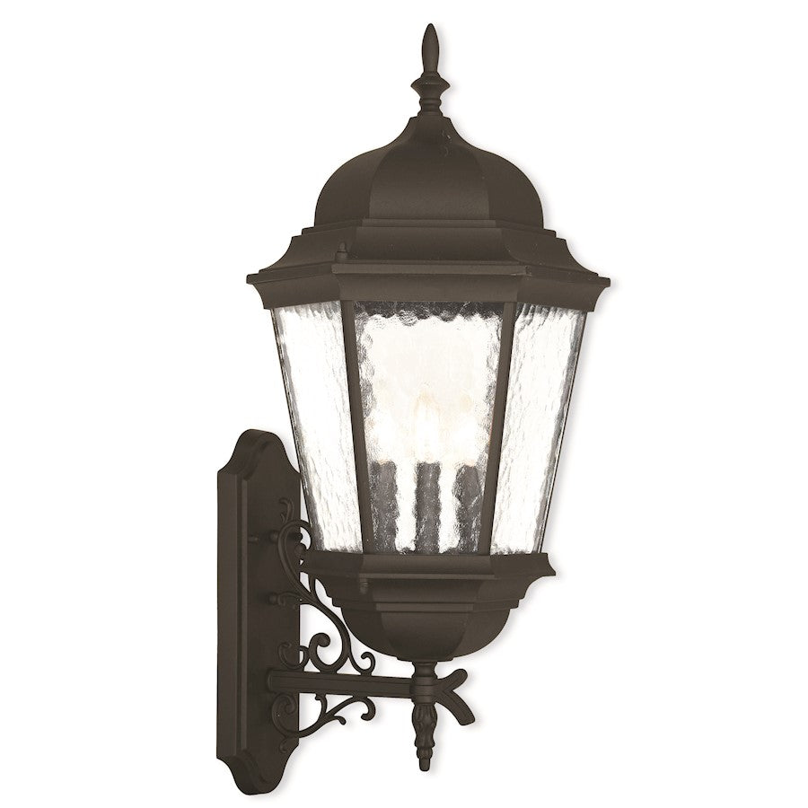 Livex Hamilton 12.5" 3 Light Outdoor Wall Lantern, Black/Clear Water - 75472-14