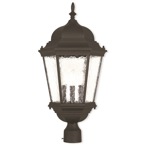 Livex Hamilton 12.5" 3 Light Post Top Lantern, Black/Clear Water - 75474-14