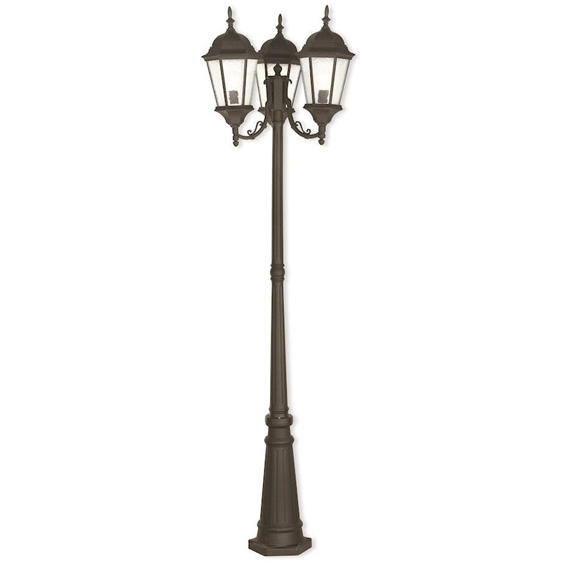 Livex Hamilton 3 Light Outdoor Post Top Lantern, Black/Clear Water - 75478-14