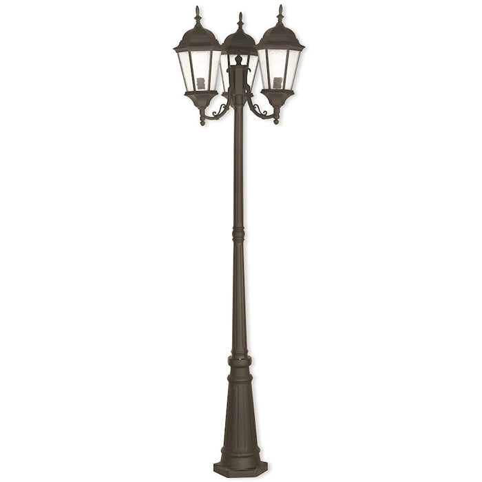 Livex Hamilton 3 Light Outdoor Post Top Lantern, Black/Clear Water - 75478-14