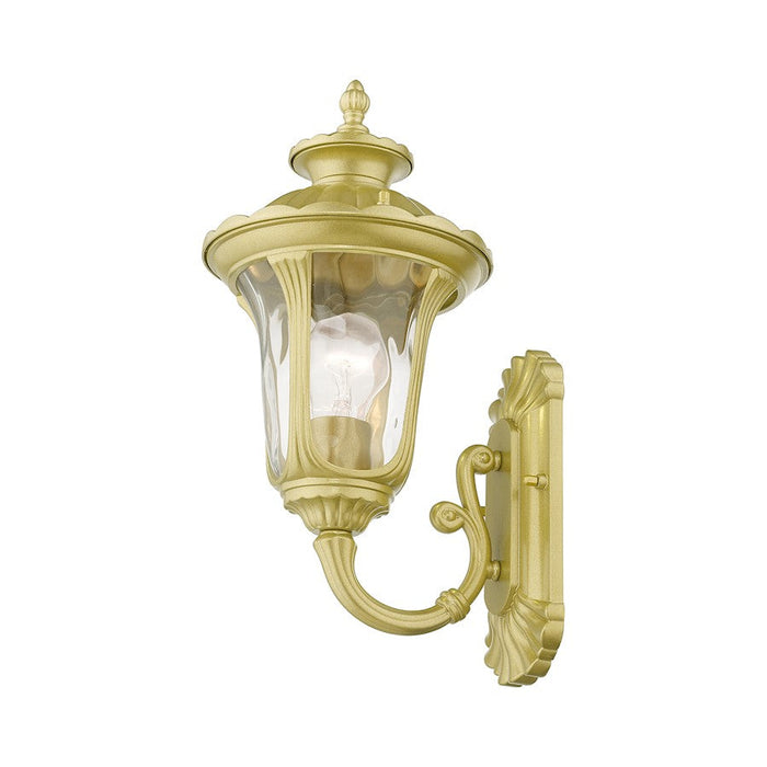 Livex Oxford 1 Lt Outdoor Small Wall Lantern, Gold/Clear Water