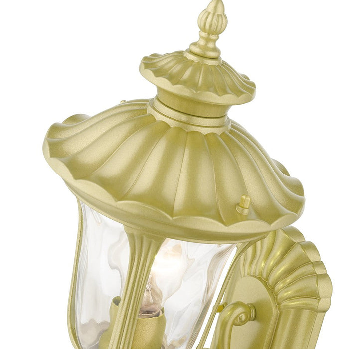 Livex Oxford 1 Lt Outdoor Small Wall Lantern, Gold/Clear Water