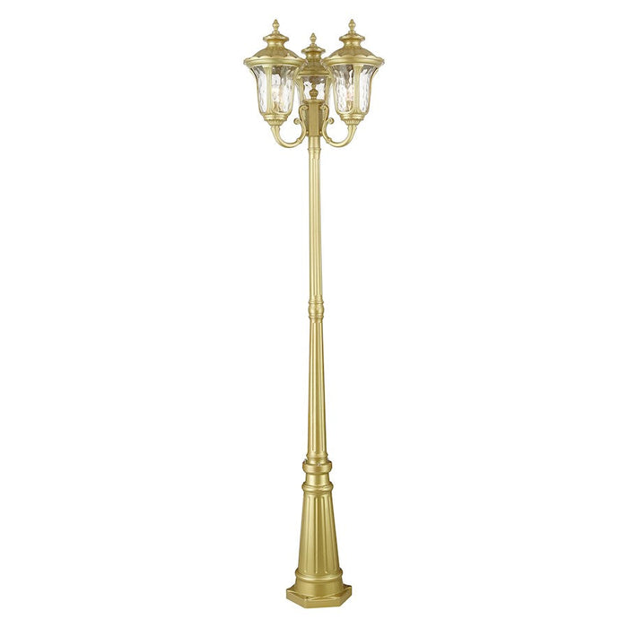 Livex Oxford 3 Lt Outdoor 3-Head Post Lt , Gold/Hand Blown Clear Water - 7866-33